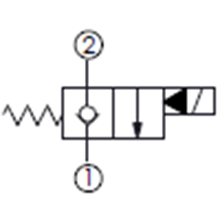 單止回, 口2封閉,通電時口2通口1常閉型提動軸型電磁方向閥